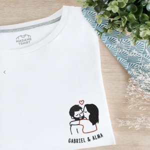 T-Shirt homme Couple baiser brodé personnalisé
